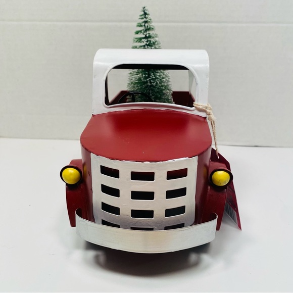 Red Metal Truck Snowy Trees Decoration Centerpiece Farmhouse NEW, Vintage Look! - Picture 4 of 12
